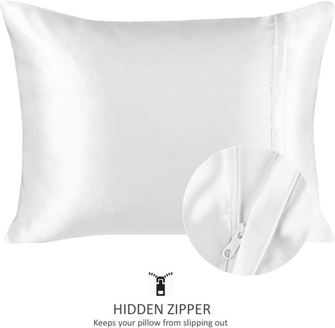 Satin Pillowcase with Zipper for Hair and Skin Care, Feels Soft and Cool Like a Silk Pillowcase, White Satin Pillow Cases 2 Pack, Slik Pillow Cove...