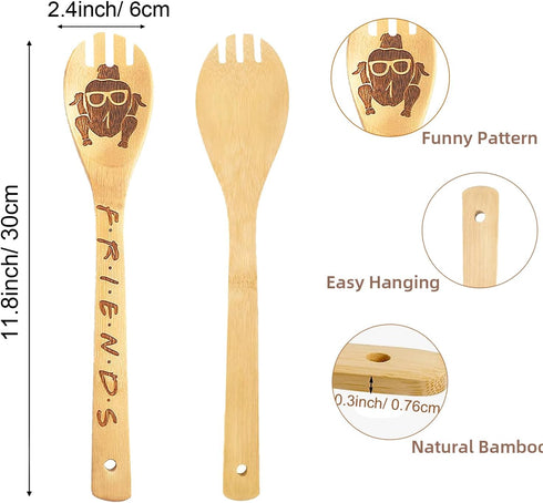 5Pcs Carved Bamboo Wood Cooking Spoons for Gift, Funny Burned Friends Wooden Spoons Spatula Cookware Set, Kitchen Utensils Decor Friends Merchandi...