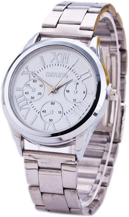 Weicam Women Girls Wholesale 2 Pack Watch Set Roman Numerals Dial with 3 Decorated Small Sub-dials Men Business Stainless Steel Quartz Analog Wris...