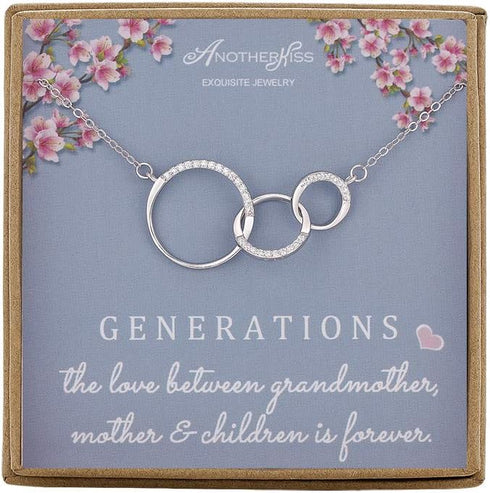 Generations Necklace for Grandma Gift - Sterling Silver Infinity 3 Circle CZ Necklace Mom Granddaughter Grandson Mothers Day Jewelry Birthday Gift...