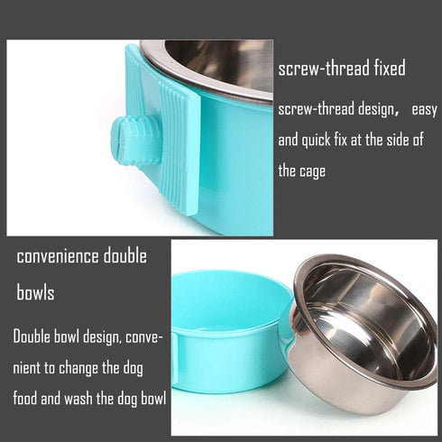 Crate Dog Bowl, Stainless Steel Removable Hanging Food Water Bowl Crate Coop Cup,Pet Cage Bowls with Bolt Holder for Dog, Puppy, Cat, Rabbit, Bird...