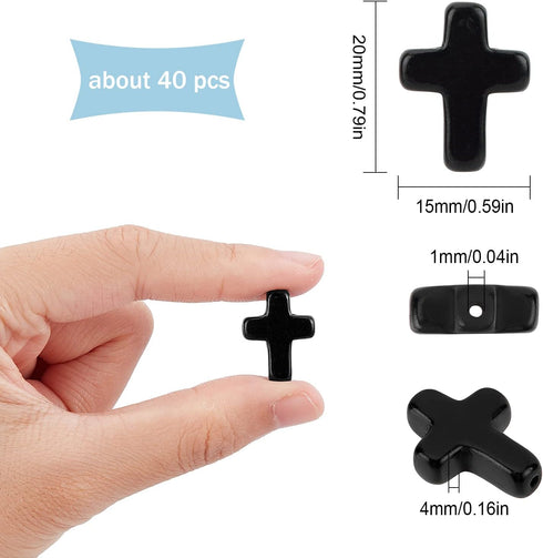 SUNNYCLUE 1 Box 40Pcs Black Cross Beads Easter Turquoise Cross Beads Bulk Mini Stone Gemstone Bead Small Spacer Bead for Jewelry Making Charms Ros...