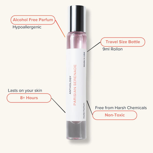 ANTHOLOGY Parisian Serenade Roll on Perfume oil for Women 0.3oz 9 ML | Strawberry, Vanilla,Orange Blossom, Peony & Musk | Alcohol Free Rollerball,...