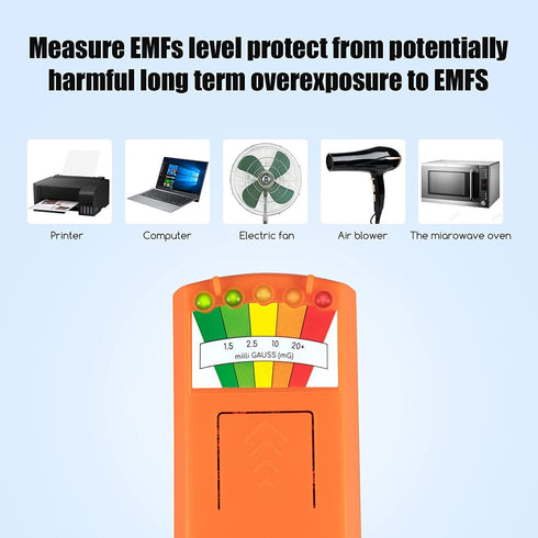 LED EMF Meter Magnetic Field Detector Ghost Hunting Paranormal Equipment Tool Tester Portable Counter-Orange...