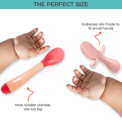 Grabease Baby & Toddler Utensils - Baby Forks for Self Feeding - BPA-Free & Phthalate-Free - 1 Set, Blush Toddler Fork & Self Feeding Spoon...