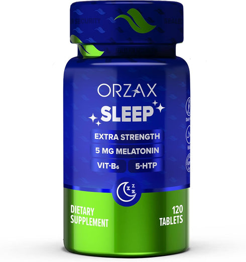 ORZAX Sleep - Melatonin 5 mg, Vitamin B6 & 5-HTP Supplement - Restful Sleep Vitamins for Adults (120 Tablets)...