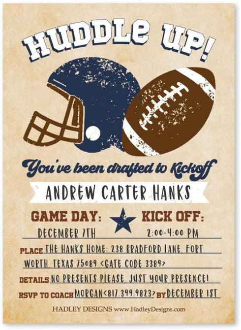 25 Vintage Football Birthday Party Invitations, Huddle Up MVP Boy Girl All Star, Sport Team Game Day Theme Invite for Kid Football Fan, Tailgating...