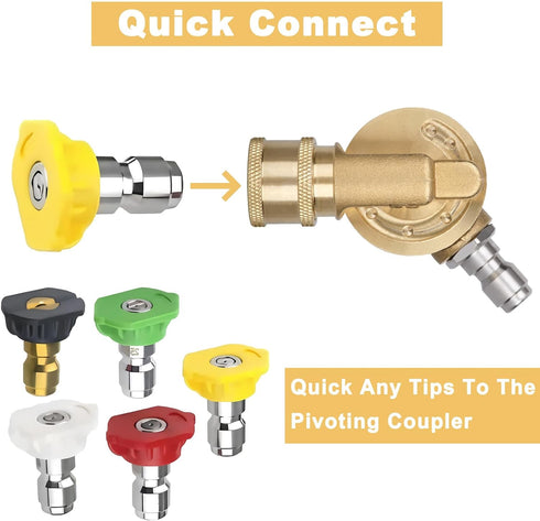 Pressure Washer Gutter Cleaner Attachment - 240 Degree Pivoting Coupler, 1/4” Quick Connect, 7 Angles for Power Washer Spray Nozzle, 4500 PSI...