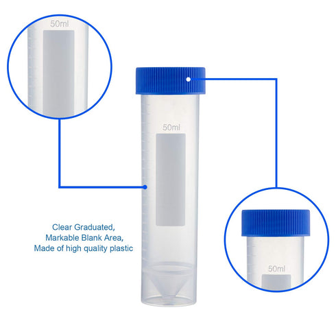 Ackers Science 25pcs-50ml Plastic Centrifuge Tubes Skirted Conical Bottom, Graduated Marks, Blue Screw Cap...