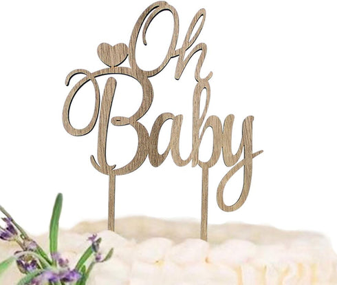 PAPALONG Wooden "OH BABY" Cake Topper for Baby Showers - Rustic Woodland Themed Gender Neutral Baby Shower Decoration for Boys & Girls...