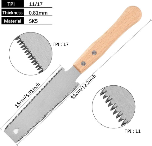 Mini Hand Saw Woodworking Tools,6 Inch Double Edges Flexible Flush Cut Saw,TPI 17/11 SK5 Blade Small Pull Saw for Craft, Flat Cutting Trim Saw (Ha...