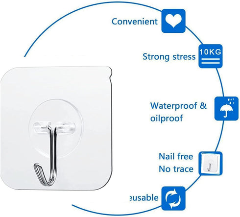 KK5 Adhesive Hooks for Hanging Wall Hooks 22 lbs Self Adhesive Towel Hook Transparent Hooks for Keys Bathroom Shower Outdoor Kitchen Door Home Imp...