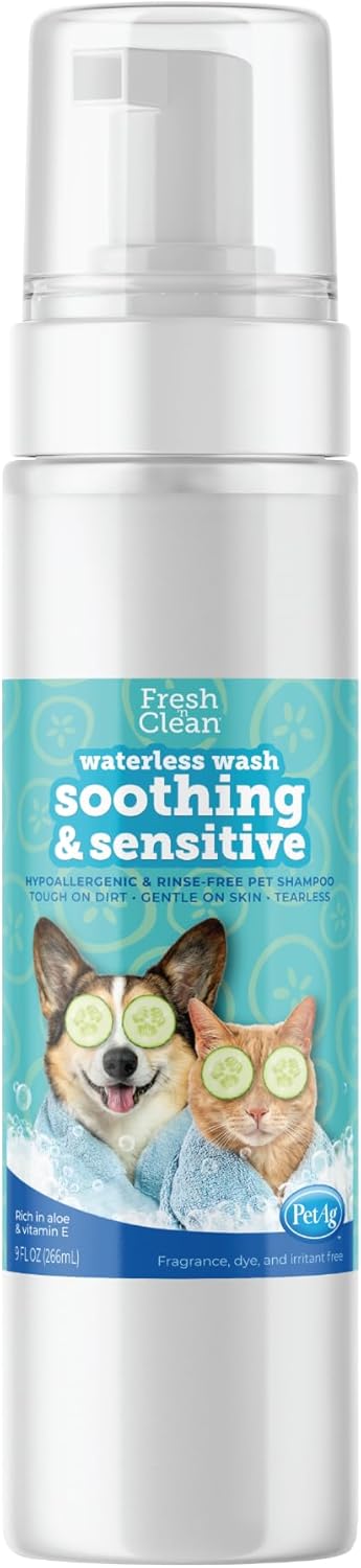 Pet-Ag Fresh ’n Clean Soothing & Sensitive Waterless Wash - 9 oz - Hypoallergenic & Rinse-Free Pet Shampoo for Dogs, Cats & Small Animals - Soap F...