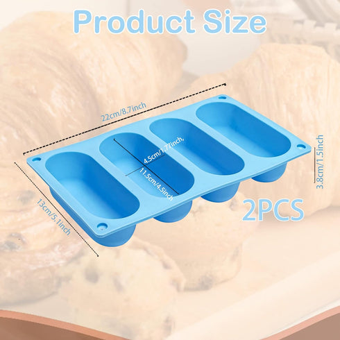CANIPHA 2 Pack Hot Dog Bun Pan, Silicone Hot Dog Bun Molds Sausage Mold Nonstick & Heat proof Baking Pan Bread Mold for Homemade Hotdog Bun Rolls...