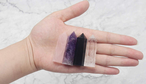 Healing Crystal Wands,2" Amethyst Crystal, Rose Quartz,Clear Quartz and Black Obsidian?6 Faceted Reiki Chakra Stones 4 pcs...