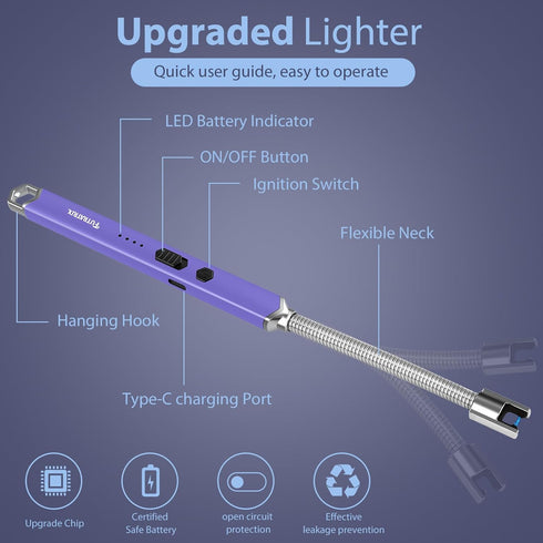 Electronic Candle Lighter Arc Windproof Flameless USB Rechargeable Electric Lighter (1 Pack - Purple)...
