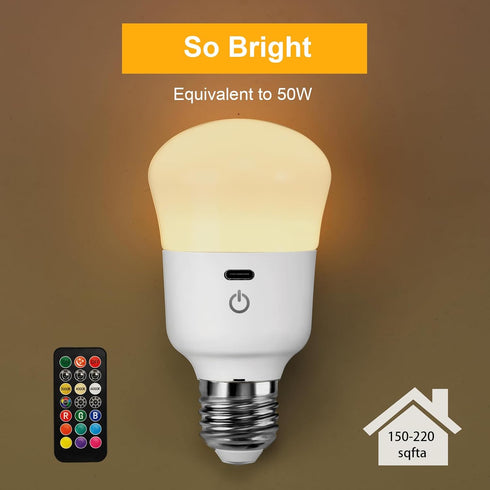 Rechargeable Light Bulb, with Remote Control, 50W Equivalent, Battery Operated LED Bulbs, Backup Puck Emergency Light for Home or Outdoor, 3 Color...