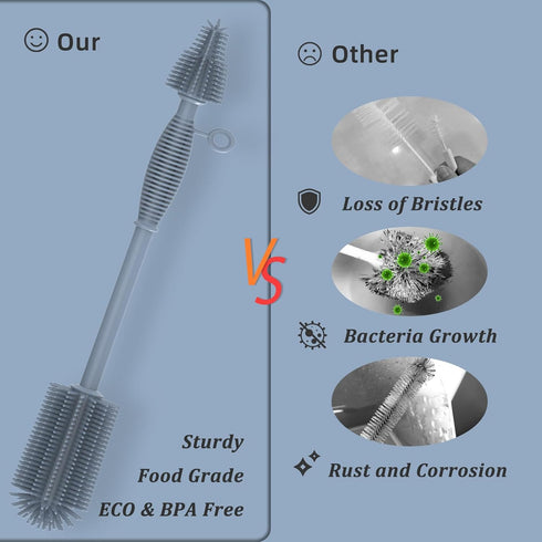 Double Sided Cleaning Brush,Soft Kitchen Scrub Brush,Reusable Silicone Bottle Cleaning Brush,Narrow Neck Bottle Brush Cleaner,Long Handle Bottle B...