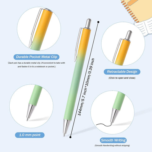 12Pcs Ballpoint Pen Retractable Pens with Metal Clip Gradient Color Comfortable Writing Pens Gift Pens for Journaling Medium Point 1.0 mm for scho...