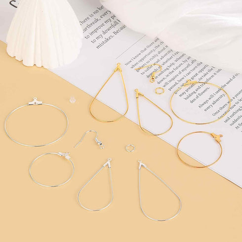 200PCS Jewelry Making Earrings Supplies Earring Hooks for Jewelry Making French Beading Hoop Earring Finding Hoop Open Beading Hoops Teardrop Roun...