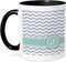 3dRose (mug_154229_4) Letter J monogrammed on grey and white chevron with mint - gray zigzags - personal initial zig zags - Two Tone Black Mug, 11...