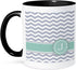 3dRose (mug_154229_4) Letter J monogrammed on grey and white chevron with mint - gray zigzags - personal initial zig zags - Two Tone Black Mug, 11...