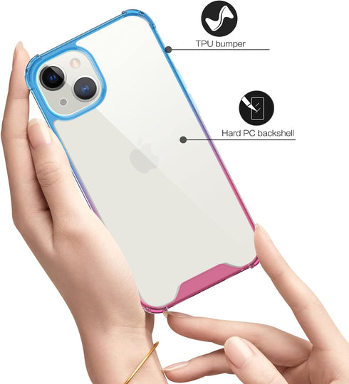SALAWAT Compatible with iPhone 13 Case, Clear Case Cute Gradient Slim Phone Case Cover Reinforced TPU Bumper Hard PC Back Shockproof Protective Ca...