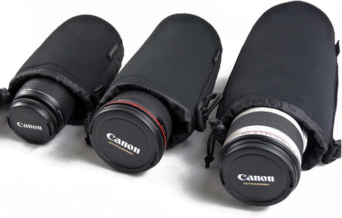 Lens Pouch Set 3Pack Replacement Compatible for Canon, Nikon, Sony, Pentax, Olympus (Small, Medium, Large)...