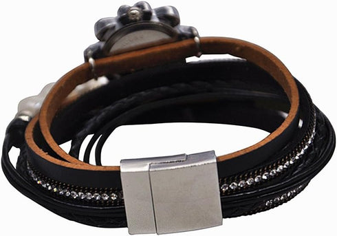 Vintage Casual Women Leather Watch Feather Pearl Wish Tree 2 x Wrap Around Girl Watch Cuff Bangle with Magnetic Clasp...