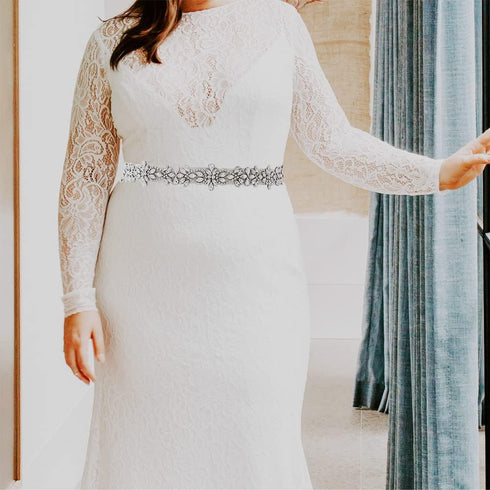 Silver Rhinestones Bridal Sash Belt Clear Crystal Wedding Belt Pearl for Bride Dress Plus Size...