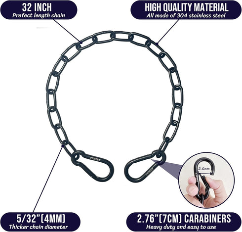 304 Stainless Steel Gate Chain 32" x 5/32" - Chain Link Gate Latch for Outdoor Fence & Livestock - Safety Hanging Metal Chain with 2 M7 Carabiners...