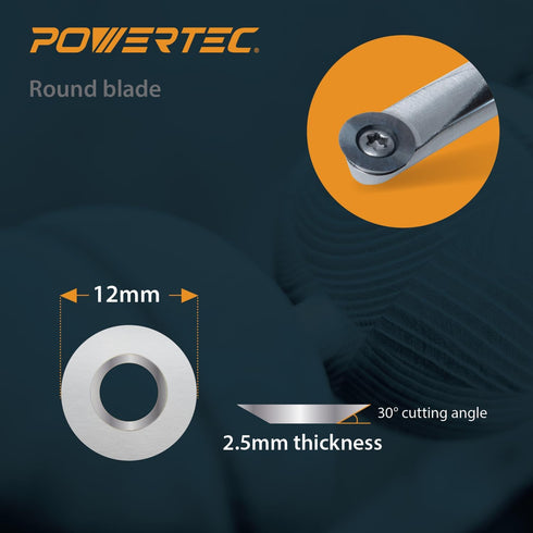 POWERTEC 6 Pcs Tungsten Carbide Cutter Insert Set for Wood Lathe Tools with 11mm Flat Square, 12mm Round & 10 x 28mm Diamond, Blade Replacement fo...