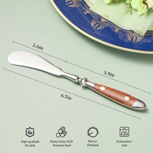 Butter Spreader?4pcs Butter Knives?Premium Stainless Steel 18/8 Butter Cheese Jam Appetizer Spreading Knives with Comfortable Bakelite Handle?Wood...