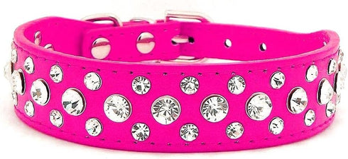 Rhinestone Dog Collar, Bling Rhinestone PU Leather Crystal Diamond Pet Dog Cat Puppy Collar Black S M L XL (M, Hot Pink)...