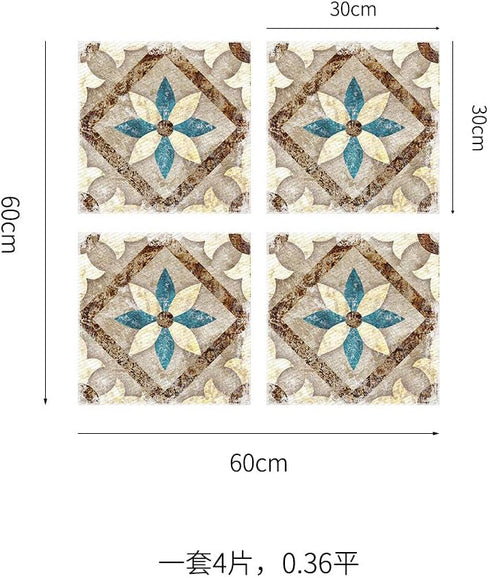Non-Slip Vinyl Floor Sticker, Waterproof PVC Backsplash Tile Decal, Self-Adhesive Peel and Stick Wall Sticker for Home Décor (Morocco-119, 4Pcs 12...