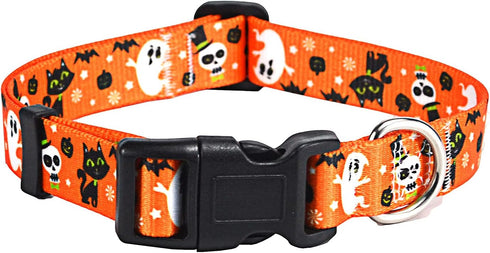 Halloween Dog Collar - Pumpkin Bat Ghost Pattern - Adjustable for Small Medium Large Dogs(Halloween,S)...