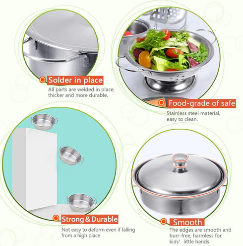 Cookware Pots and Pans Play Set with Cooking Mini Stainless-Steel Kitchen Cooking Utensils Toys,Pretend Toys for Kids, Educational?Development Toy...