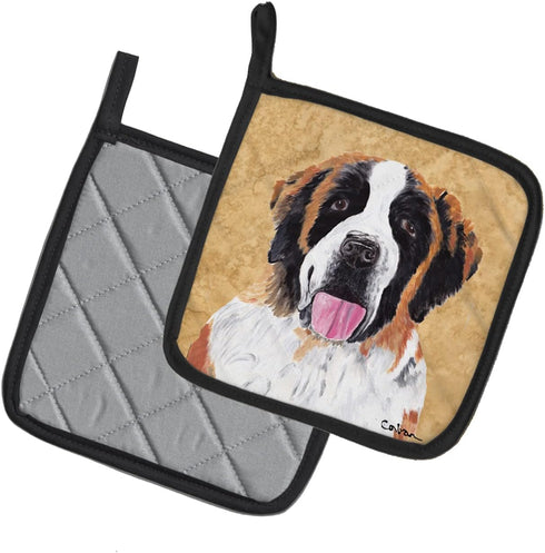 Caroline's Treasures SC9129PTHD Saint Bernard Wipe Your Paws Pair of Pot Holders Kitchen Heat Resistant Pot Holders Sets Oven Hot Pads for Cooking...