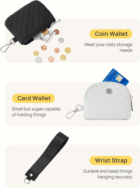 Telena Mini Zip Around Wristlet Wallets for Women Coin Purse Wristlet Keychain Dual Pouch Wallet Black Gray...