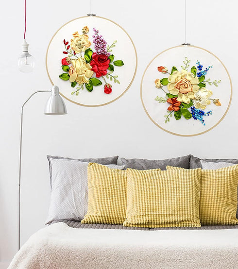 Gogobear Silk Ribbon Embroidery Spring Flower Blooming Kit DIY Wall Decor Stamp Silk Ribbon Embroidery Kit with Instruction...