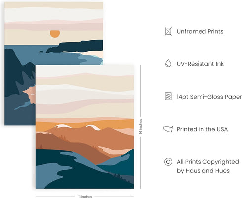 HAUS AND HUES Nature Wall Art Prints - Landscape Mountain Decor, Mid-Century Modern Wall Art...