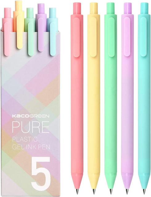 Kaco Pack of 5 Pieces Gel Ink Pens Colored Ink Cute Retractable Pens for Note Taking 0.5mm Fine Point (Macarons)...