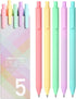Kaco Pack of 5 Pieces Gel Ink Pens Colored Ink Cute Retractable Pens for Note Taking 0.5mm Fine Point (Macarons)...