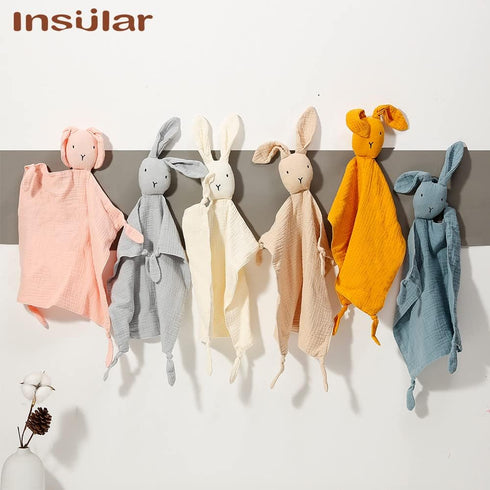 insular Bunny Lovey Blanket for Boys and Girls, Organic Cotton Muslin Security Blanket for Babies, Soft Breathable Lovie Soothing Towel for Newbor...