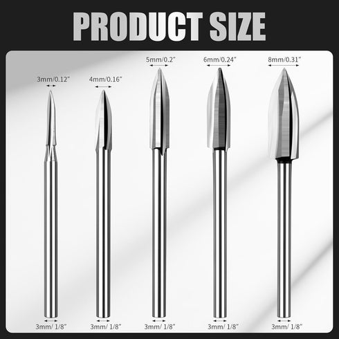 Wood Carving Tools for Rotary Tool, 10Pcs Engraving Drill Accessories Bit Wood Crafts Grinding Woodworking Tool with 1/8” Shank-DIY Wood Carving T...