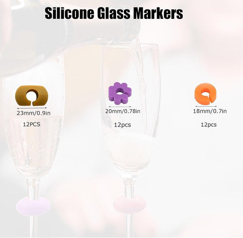 Wine Glass Charms, 36PCS Reusable Silicone Wine Glass Drink Markers, Glass Identifiers For Glass and Cups at Parties, Anniversary, Christmas,Carni...