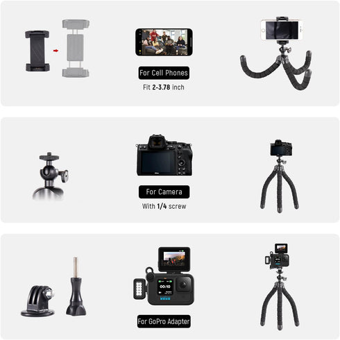Cellphone Tripod,Mini Tripod Holder, Portable Travel Camera Mobile Phone Mount, Flexible Octopus Tripod Stand Desk Travel Outdoor Compatible with ...