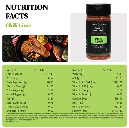 Chili Lime Spice | Recipe in a Bottle | Premium Blend Spice for Gourmet Cooking | No-Addition Needed, Versatile Culinary Season | Simply Gourmet b...