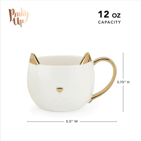 Pinky Up Chloe Cat Ceramic Coffee Mug, Tea Cups, Travel Mugs for Cappuccino, Latte, Hot Chocolate, Milk, Herbal Teas, 12 oz, Set of 1, White...
