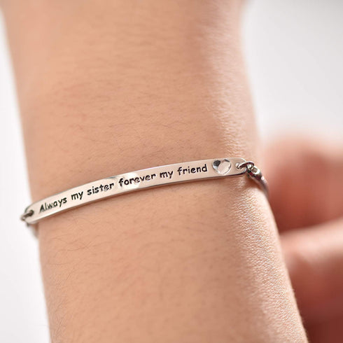 AOBOCO Sterling Silver Sister Bracelet Embellished with Crystals from Austria, Always My Sister Forever My Friend, Inspirational Christmas Anniver...